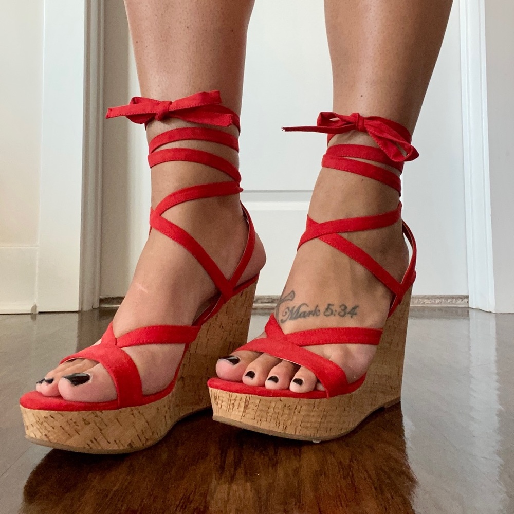 Red strappy heels